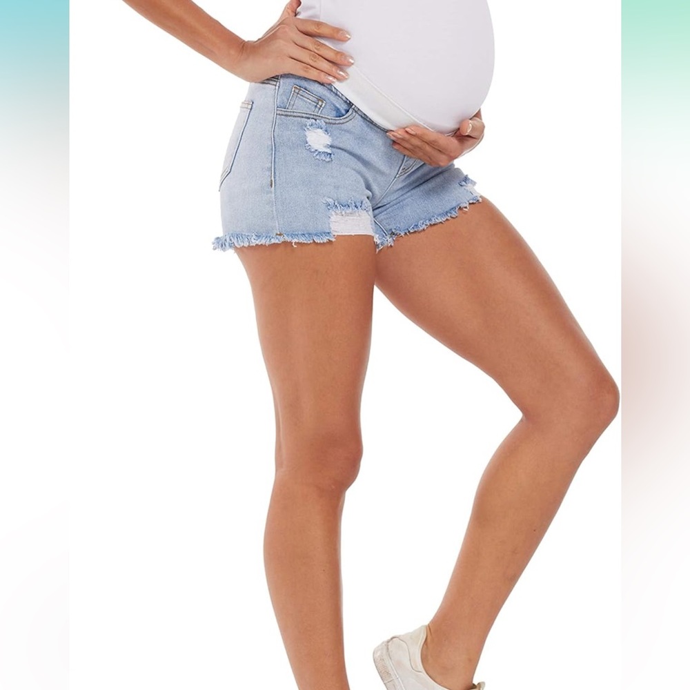 Maternity Ripped Jean Shorts Summer Distressed Denim Shorts